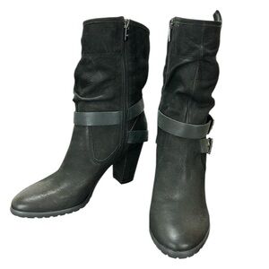 Marc Fisher MFFamous Black Nubuck Leather Mid‎ Calf Boots Booties 10M
